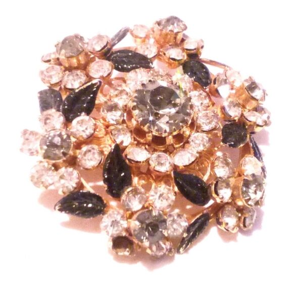 Vintage Gold Tone Rhinestone Flower Cluster Brooch - Picture 3 of 5